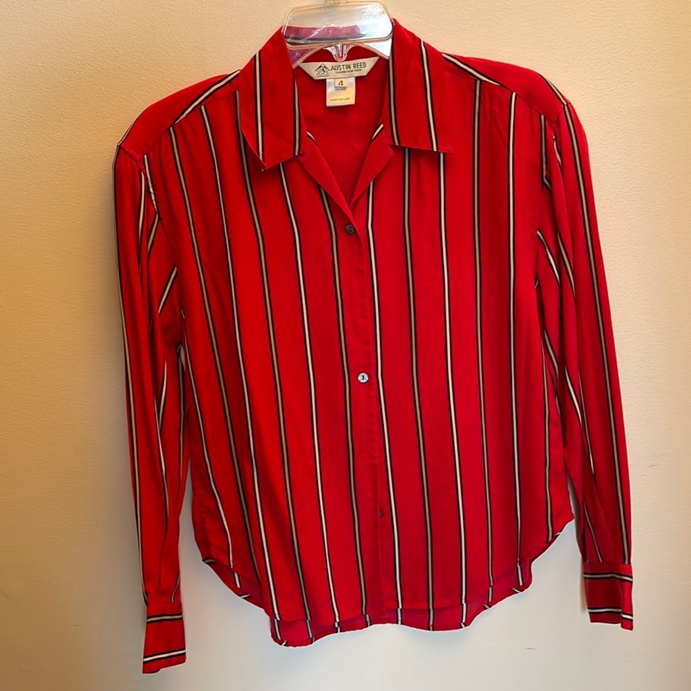 Austin Reed striped red long sleeve blouse